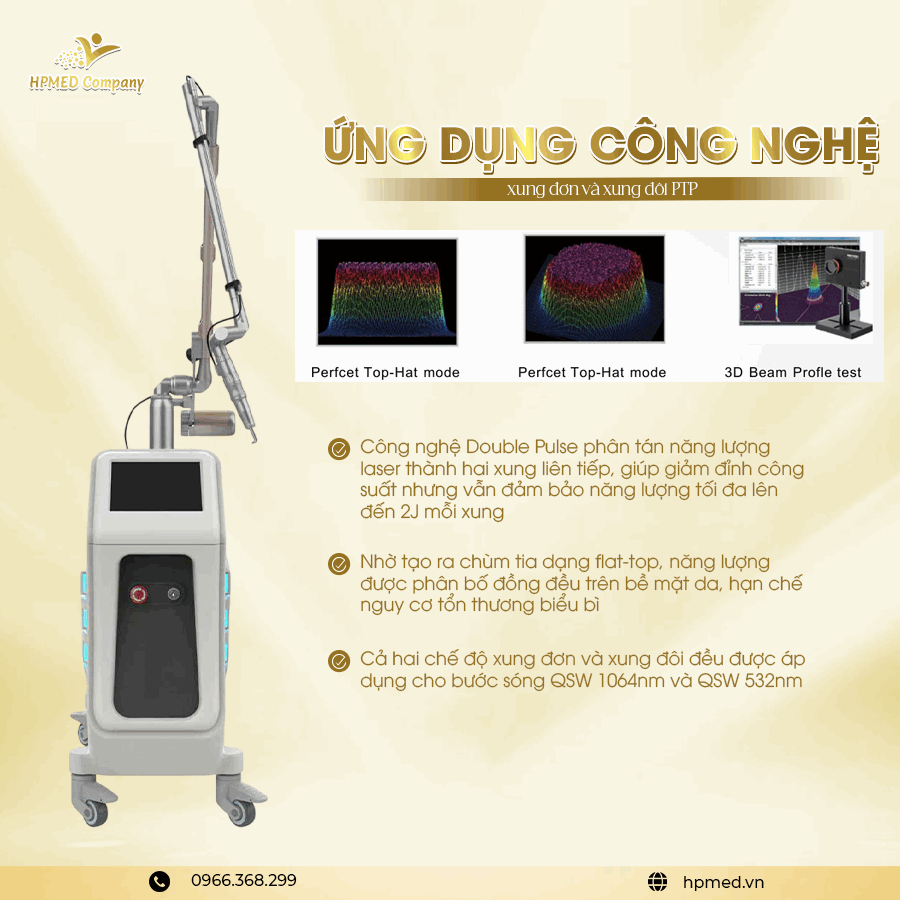 Máy laser trục khuỷu Picotech Pro công nghệ Double Pulse của HPMED Company với màn hình điều khiển và tay cầm điều trị