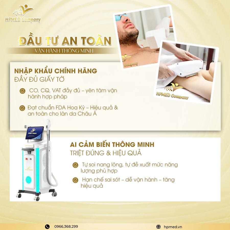 Máy triệt lông công nghệ cao HPMED Company với cảm biến thông minh dùng trong spa thẩm mỹ