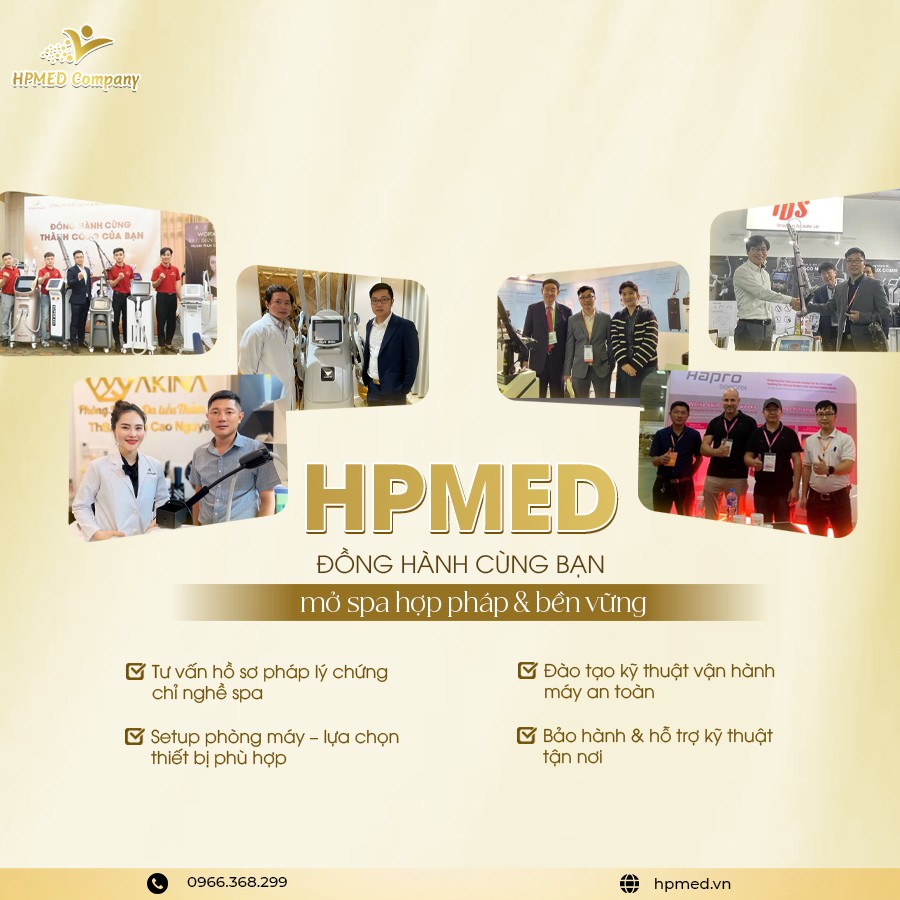 Banner HPMED giới thiệu dịch vụ tư vấn mở spa, setup máy móc thiết bị thẩm mỹ và đào tạo vận hành an toàn