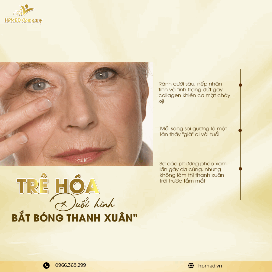 Quảng cáo dịch vụ trẻ hóa da mặt HPMED Company cho phụ nữ lớn tuổi với làn da nhiều nếp nhăn