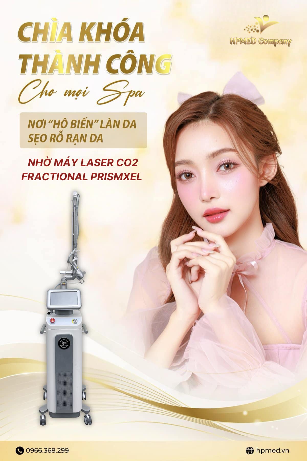 Máy laser CO2 fractional PRISMXEL điều trị sẹo rỗ rạn da cho spa kèm hình mẫu nữ da đẹp