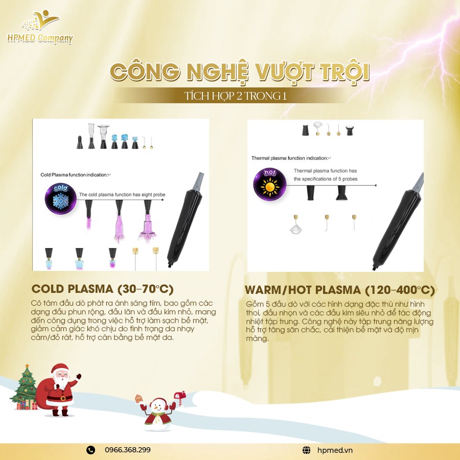 Máy plasma lạnh và nóng HPMED Company với nhiều đầu điều trị da chuyên dụng