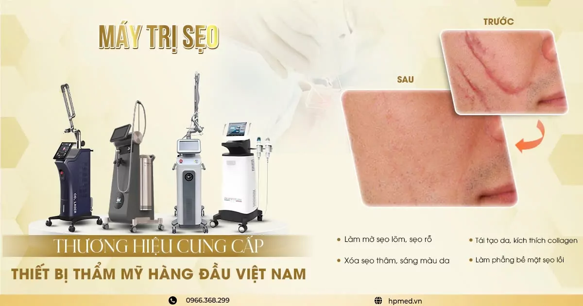 Máy trị sẹo công nghệ cao và hình ảnh da mặt trước sau điều trị sẹo lõm, sẹo rỗ